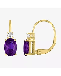 Gemstone 10K Gold Oval Drop Earrings