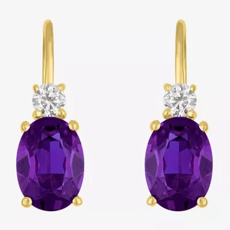 Gemstone 10K Gold Oval Drop Earrings