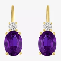 Gemstone 10K Gold Oval Drop Earrings