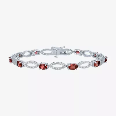 Gemstone Sterling Silver Oval Tennis Bracelet