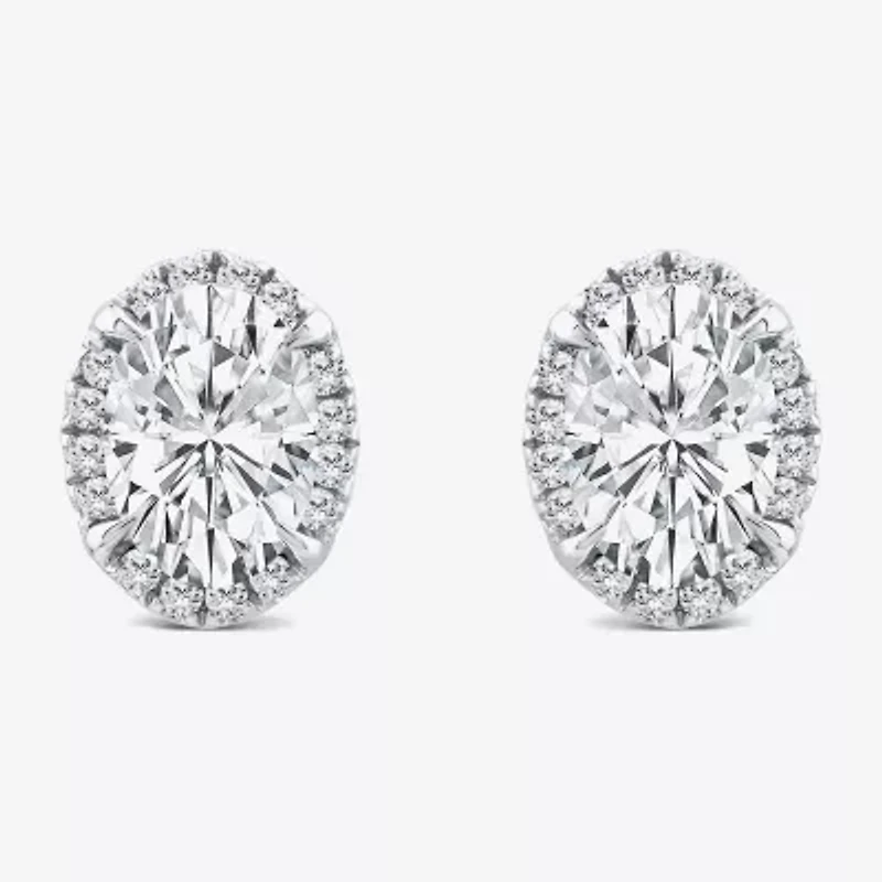 (H / Si2) 1 1/2 CT. T.W. Lab Grown White Diamond 10K Gold 8.6mm Oval Stud Earrings