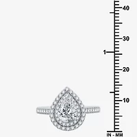 Signature By Modern Bride (H-I / I1) Womens 1 1/2 CT. T.W. Lab Grown White Diamond 10K Gold Pear Side Stone Halo Engagement Ring