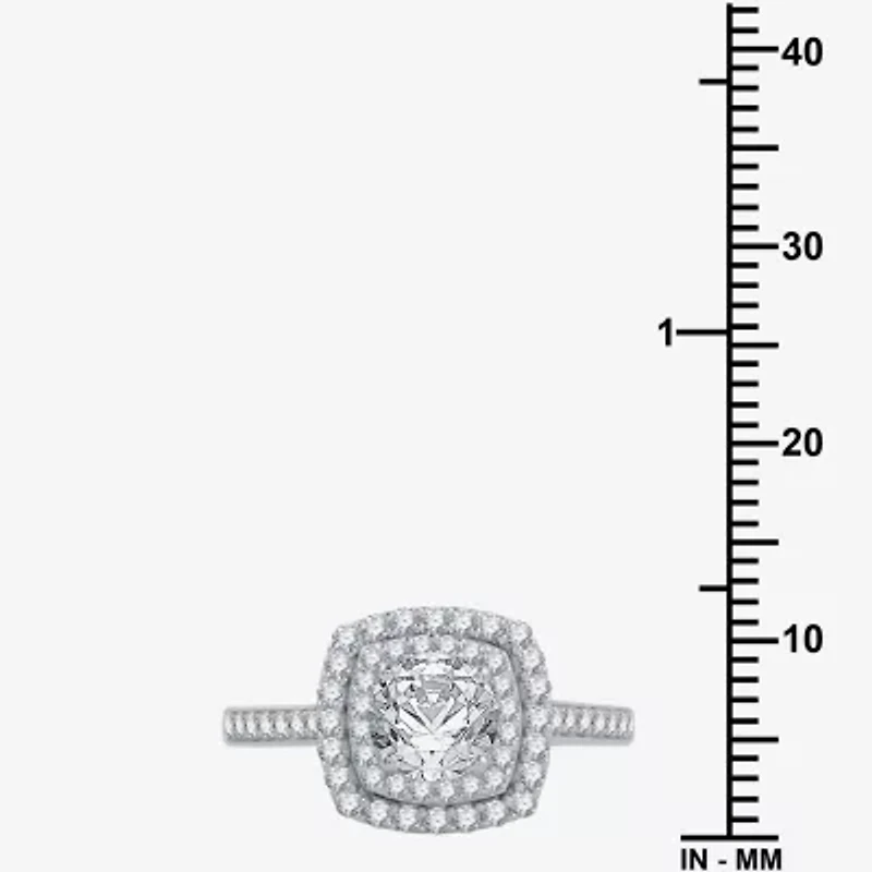 Signature By Modern Bride (H-I / I1) Womens 1 1/2 CT. T.W. Lab Grown White Diamond 10K Gold Cushion Side Stone Halo Engagement Ring