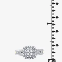 I Said Yes (H-I / I1) 1 CT.T.W. Lab-Grown Diamond Cushion Side Stone Halo Bridal Set Sterling Silver