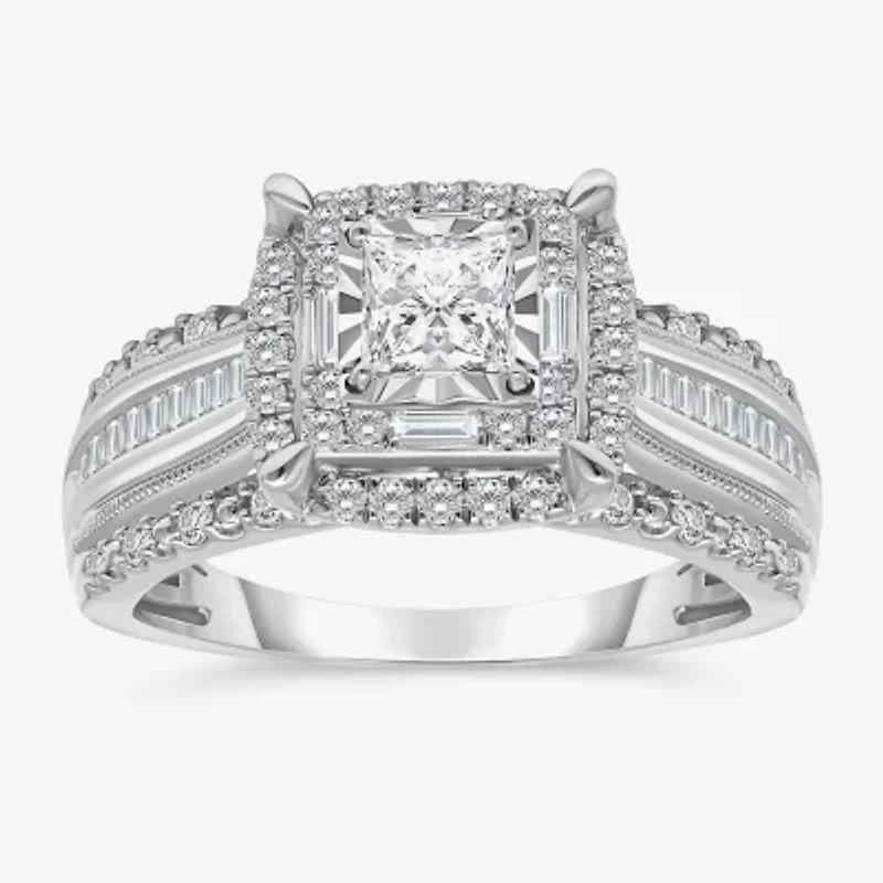 (I / I1) Womens 1 CT. T.W. Lab Grown White Diamond 10K Gold Side Stone Engagement Ring