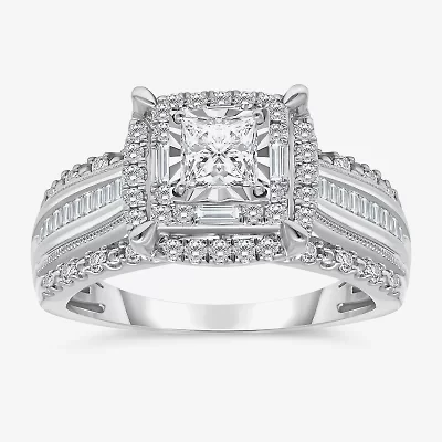 (I / I1) Womens 1 CT. T.W. Lab Grown White Diamond 10K Gold Side Stone Engagement Ring