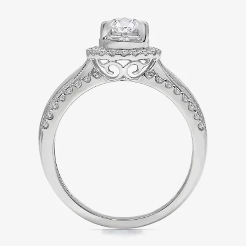 (I / I1) Womens 1 CT. T.W. Lab Grown White Diamond 10K Gold Pear Side Stone Engagement Ring