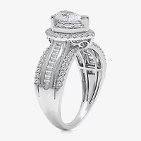 (I / I1) Womens 1 CT. T.W. Lab Grown White Diamond 10K Gold Pear Side Stone Engagement Ring