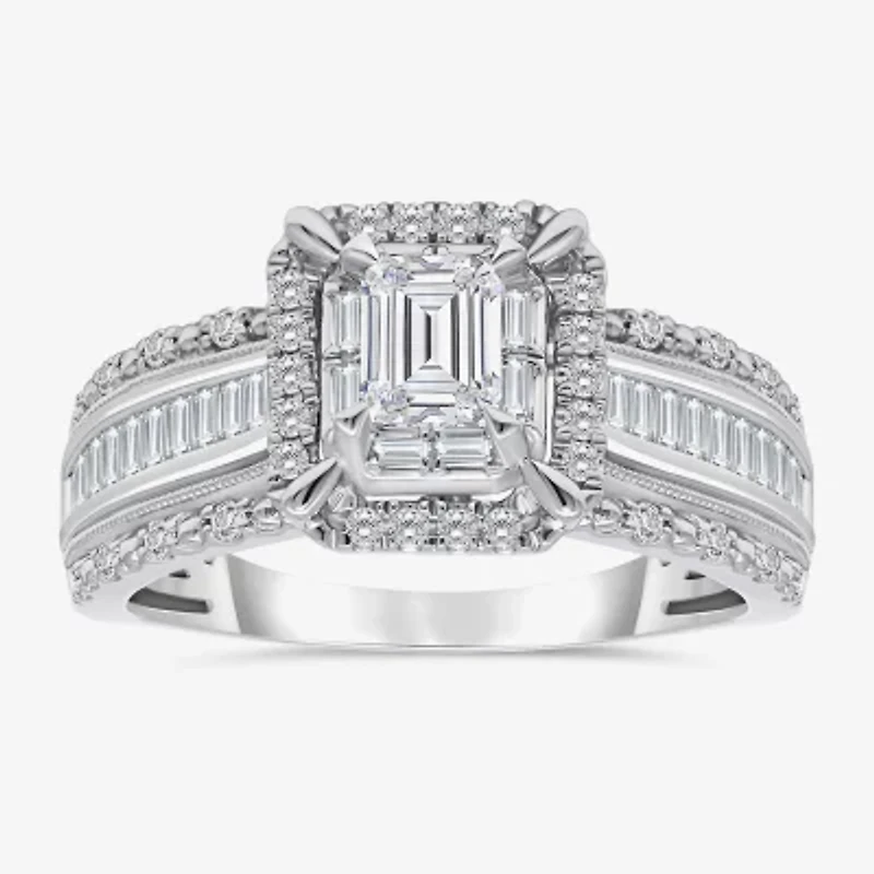 (I / I1) Womens 1 CT. T.W. Lab Grown White Diamond 10K Gold Side Stone Engagement Ring
