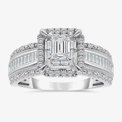 (I / I1) Womens 1 CT. T.W. Lab Grown White Diamond 10K Gold Side Stone Engagement Ring
