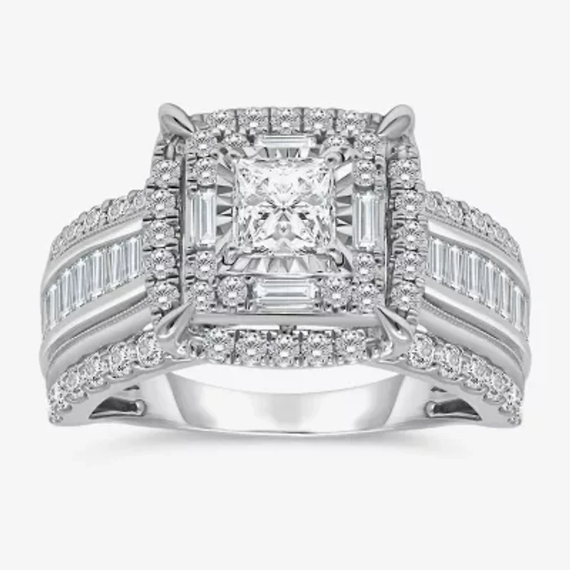 (I / I1) Womens 2 CT. T.W. Lab Grown White Diamond 10K Gold Side Stone Engagement Ring
