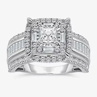 (I / I1) Womens 2 CT. T.W. Lab Grown White Diamond 10K Gold Side Stone Engagement Ring