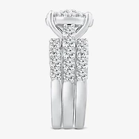 (G / Si1-Si2) Womens 4 CT. T.W. Lab Grown White Diamond 10K Gold Round Side Stone Halo Bridal Set