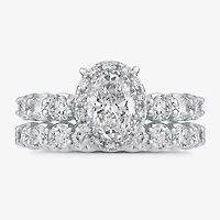 Signature By Modern Bride (G / Si1-Si2) Womens 3 CT. T.W. Lab Grown White Diamond 10K White Gold Oval Side Stone Halo Bridal Set