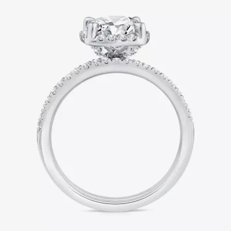 Signature By Modern Bride Womens 2 CT. T.W. Lab Grown White Diamond 10K Gold Round Side Stone Halo Bridal Set