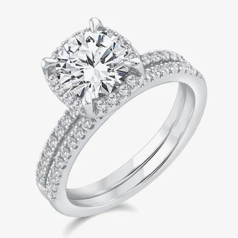 Signature By Modern Bride Womens 2 CT. T.W. Lab Grown White Diamond 10K Gold Round Side Stone Halo Bridal Set