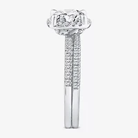 Signature By Modern Bride Womens 2 CT. T.W. Lab Grown White Diamond 10K Gold Round Side Stone Halo Bridal Set