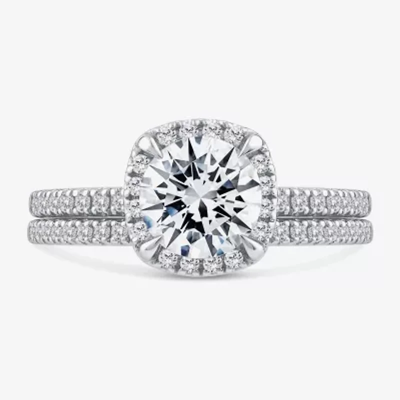 Signature By Modern Bride Womens 2 CT. T.W. Lab Grown White Diamond 10K Gold Round Side Stone Halo Bridal Set