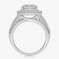 (I / I1) Womens 2 CT. T.W. Lab Grown White Diamond 10K Gold Pear Side Stone Halo Engagement Ring