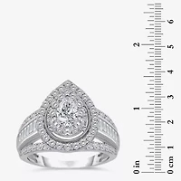 (I / I1) Womens 2 CT. T.W. Lab Grown White Diamond 10K Gold Pear Side Stone Halo Engagement Ring
