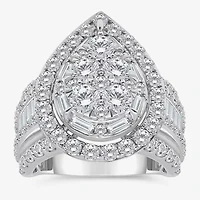 Womens 4 CT. T.W. White Diamond 10K Gold Pear Side Stone Halo Engagement Ring