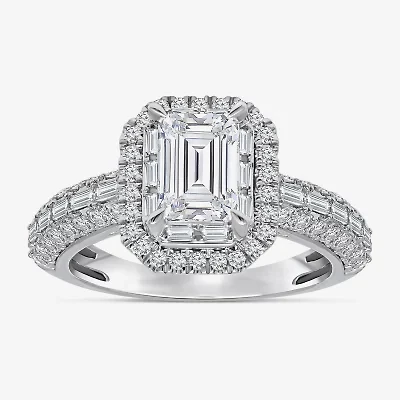 (I / I1) Womens 2 CT. T.W. Lab Grown White Diamond 10K Gold Side Stone Halo Engagement Ring