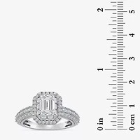(I / I1) Womens 2 CT. T.W. Lab Grown White Diamond 10K Gold Rectangular Side Stone Halo Engagement Ring