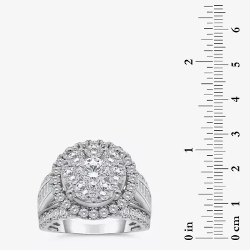 I / I1) Womens CT. T.W. Lab Grown White Diamond 10K Gold Round Side Stone Halo Engagement Ring