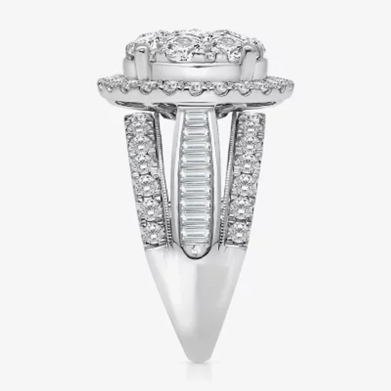 I / I1) Womens CT. T.W. Lab Grown White Diamond 10K Gold Round Side Stone Halo Engagement Ring