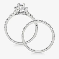 (I / I1) Womens 1 CT. T.W. Lab Grown White Diamond 10K Gold Side Stone Halo Engagement Ring