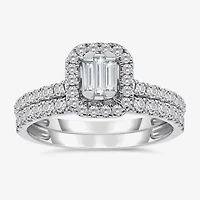 (I / I1) Womens 1 CT. T.W. Lab Grown White Diamond 10K Gold Side Stone Halo Engagement Ring