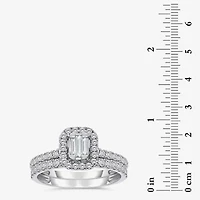 (I / I1) Womens 1 CT. T.W. Lab Grown White Diamond 10K Gold Side Stone Halo Engagement Ring