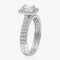 (I / I1) Womens 1 CT. T.W. Lab Grown White Diamond 10K Gold Side Stone Halo Engagement Ring