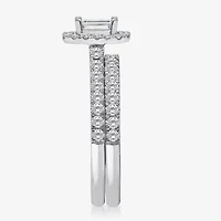 (I / I1) Womens 1 CT. T.W. Lab Grown White Diamond 10K Gold Side Stone Halo Engagement Ring
