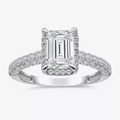 (I / I1) Womens 3 CT. T.W. Lab Grown White Diamond 10K Gold Side Stone Halo Engagement Ring