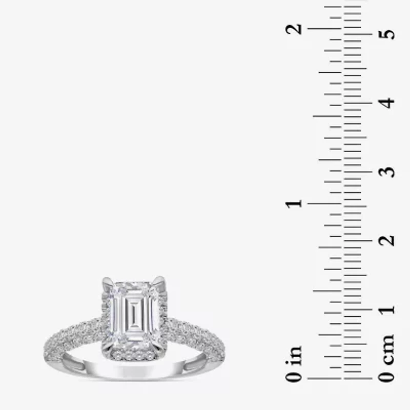 (I / I1) Womens 3 CT. T.W. Lab Grown White Diamond 10K Gold Side Stone Halo Engagement Ring