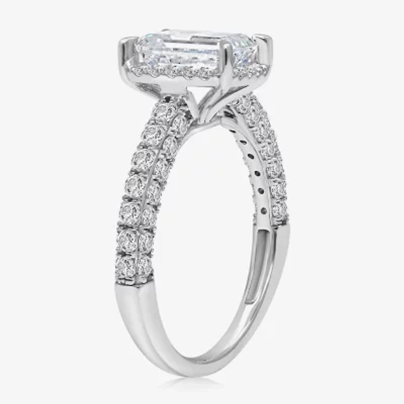 (I / I1) Womens 3 CT. T.W. Lab Grown White Diamond 10K Gold Side Stone Halo Engagement Ring