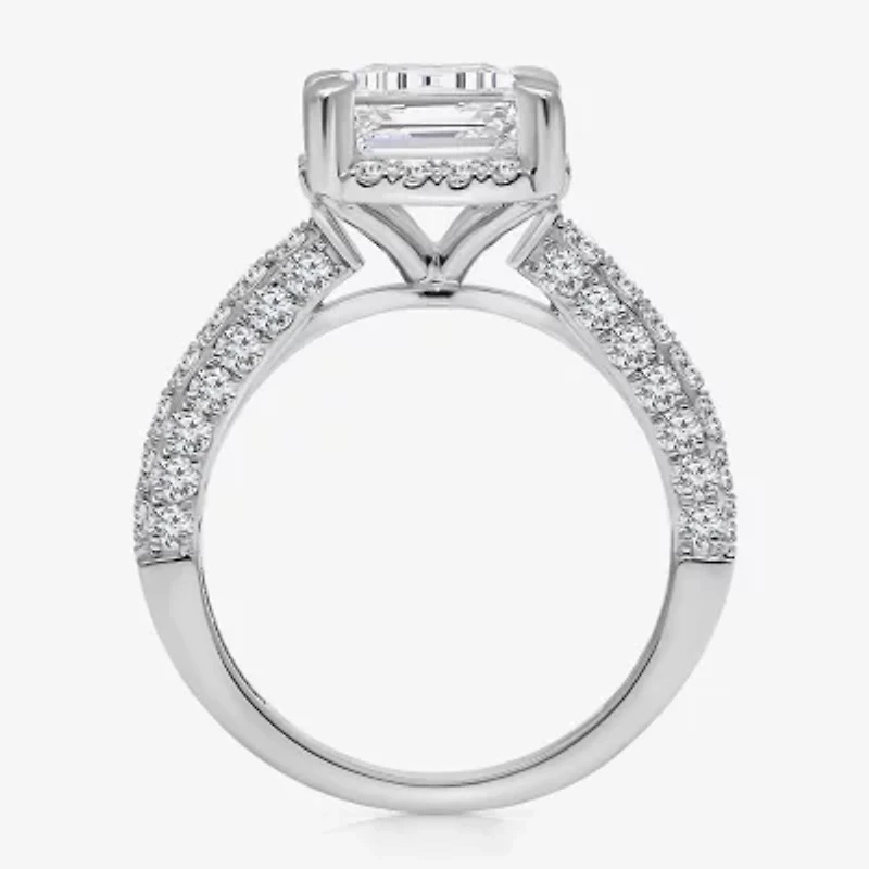 (I / I1) Womens 3 CT. T.W. Lab Grown White Diamond 10K Gold Side Stone Halo Engagement Ring