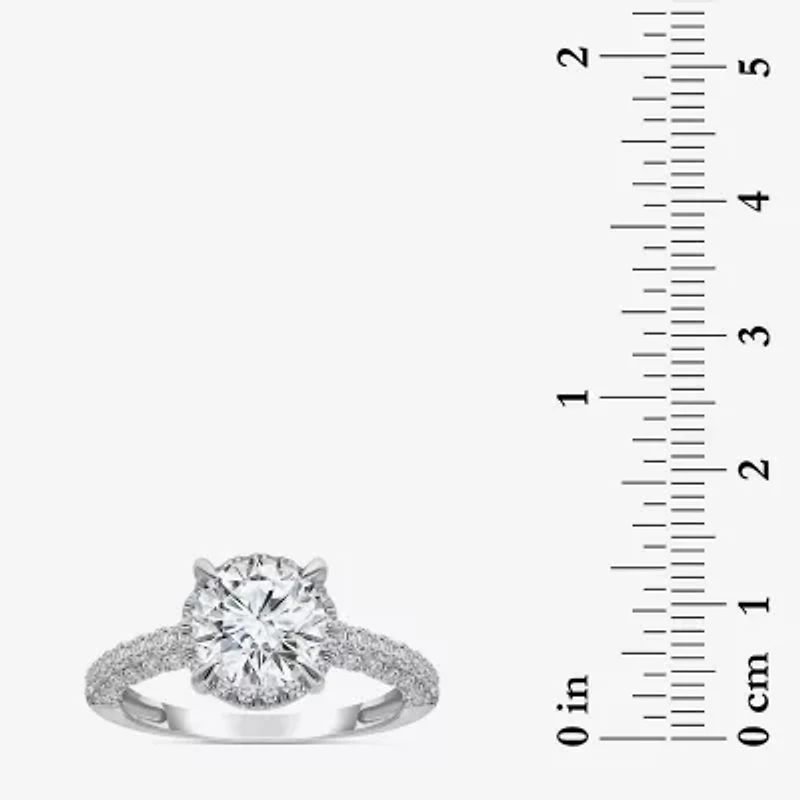 (I / I1) Womens 3 CT. T.W. Lab Grown White Diamond 10K Gold Round Side Stone Halo Engagement Ring