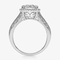 I / I1) Womens CT. T.W. Lab Grown White Diamond 10K Gold Round Side Stone Halo Engagement Ring