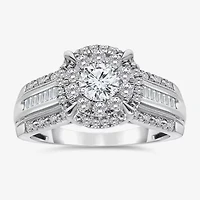 I / I1) Womens CT. T.W. Lab Grown White Diamond 10K Gold Round Side Stone Halo Engagement Ring