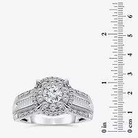 I / I1) Womens CT. T.W. Lab Grown White Diamond 10K Gold Round Side Stone Halo Engagement Ring