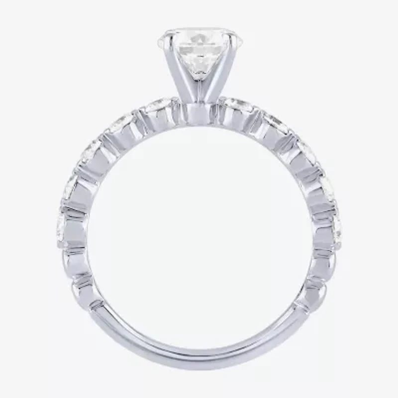 (G / Si2) Womens 2 CT. T.W. Lab Grown White Diamond 10K Gold Round Side Stone Bridal Set