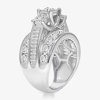 Love Lives Forever (I / I1) Womens 4 CT. T.W. Lab Grown White Diamond 10K Gold Round Side Stone 3-Stone Engagement Ring