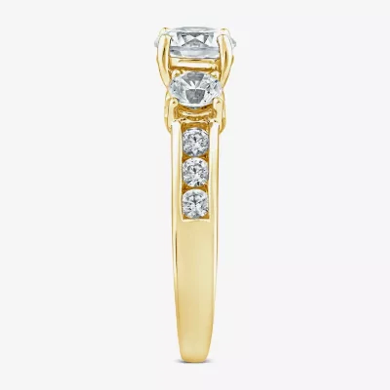 Love Lives Forever (G / Si1-Si2) Womens 2 CT. T.W. Lab Grown White Diamond 10K Gold Round Side Stone 3-Stone Engagement Ring