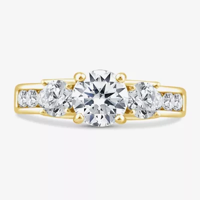 Love Lives Forever (G / Si1-Si2) Womens 2 CT. T.W. Lab Grown White Diamond 10K Gold Round Side Stone 3-Stone Engagement Ring