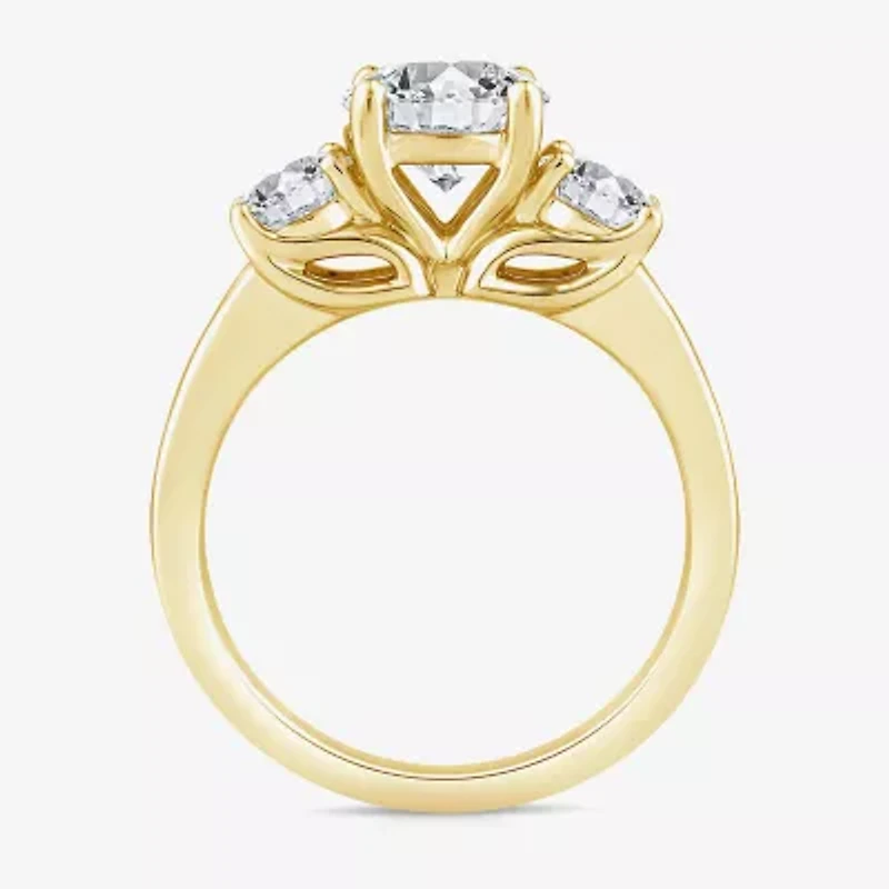 Love Lives Forever (G / Si1-Si2) Womens 3 CT. T.W. Lab Grown White Diamond 10K Gold Round Side Stone 3-Stone Engagement Ring