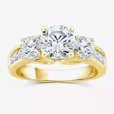 Love Lives Forever (G / Si1-Si2) Womens 3 CT. T.W. Lab Grown White Diamond 10K Gold Round Side Stone 3-Stone Engagement Ring