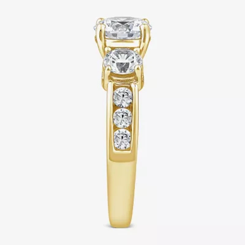 Love Lives Forever (G / Si1-Si2) Womens 3 CT. T.W. Lab Grown White Diamond 10K Gold Round Side Stone 3-Stone Engagement Ring