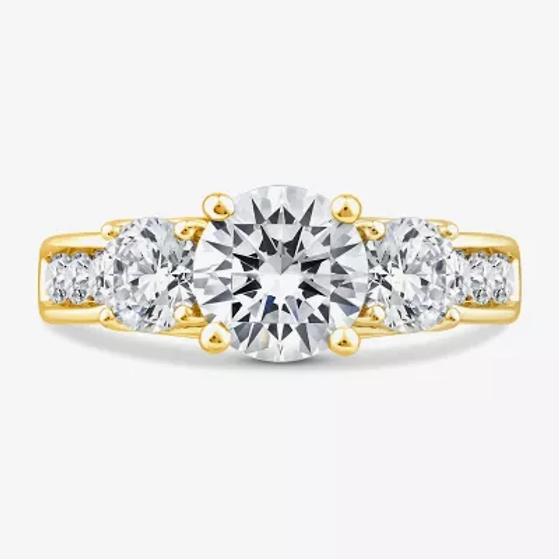 Love Lives Forever (G / Si1-Si2) Womens 3 CT. T.W. Lab Grown White Diamond 10K Gold Round Side Stone 3-Stone Engagement Ring